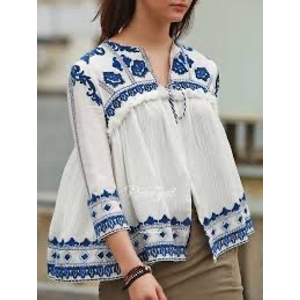 NEW Zara Trafaluc Embroidered Smocked Cardigan Size Medium White and Blue Flawed - Picture 3 of 16